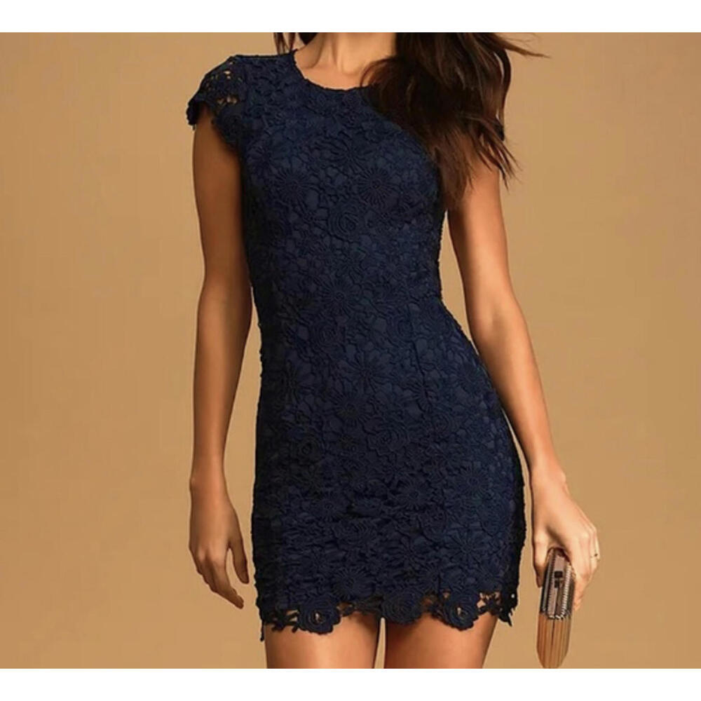 LULUS navy Hidden Talent lace open back mini dress sz S